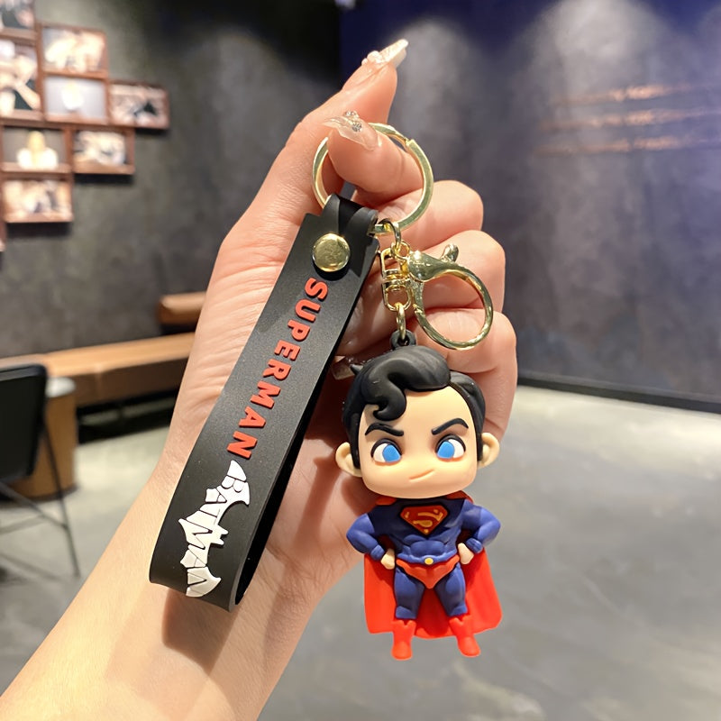 {Officially Licensed} 1 pc Justice League Superman character keychain, exquisite charm with metal clasp, suitable for backpacks, car accessories, and Christmas gifts. Durable metal and PVC material, a travel essential, fun design | Durable keychain