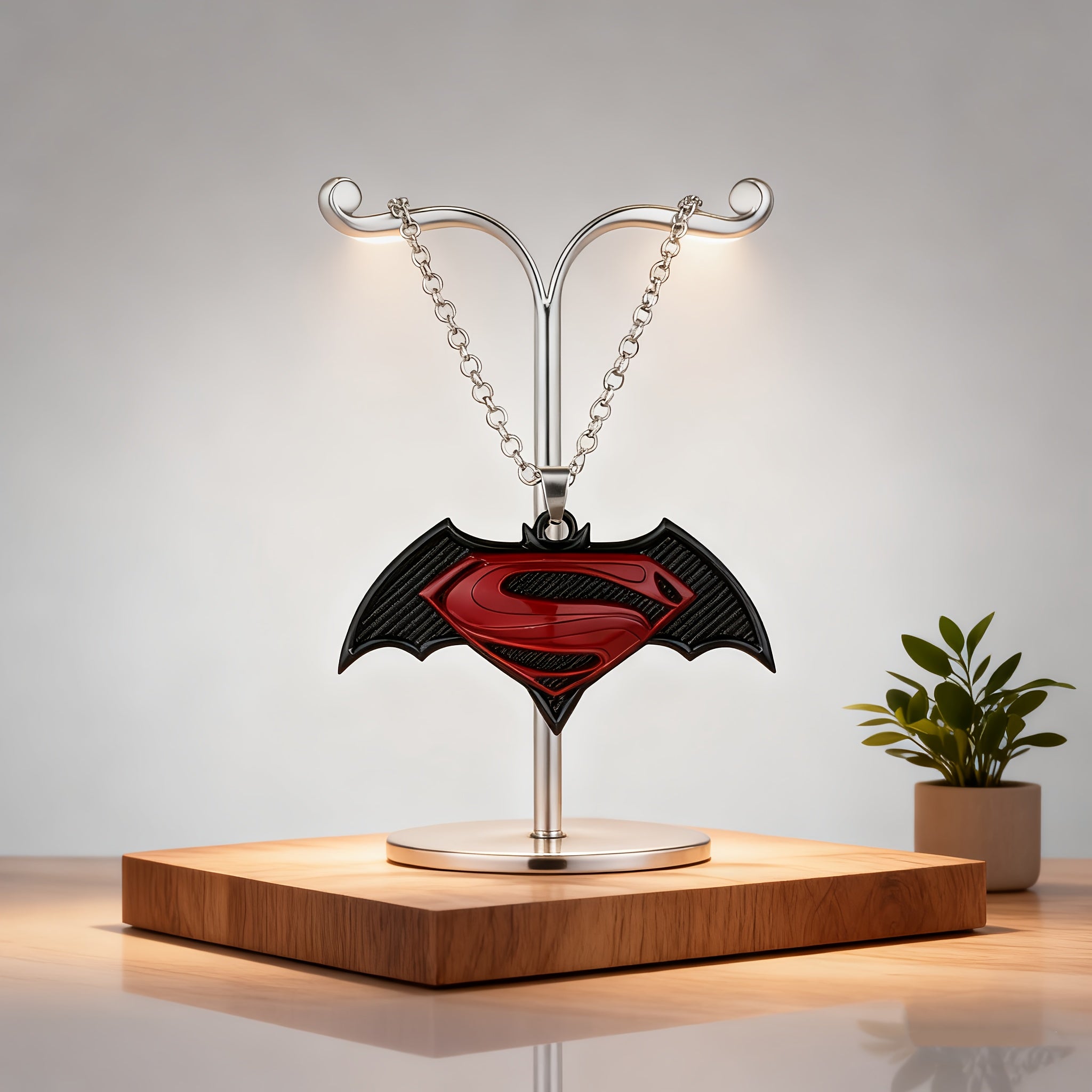 {Officially Licensed} 1 pc Justice League Batman and Superman Themed Pendant Necklace, fashionable chain, sweater chain, all-season accessory, superhero decoration, durable pendant, ideal gift for birthday parties, suitable for Christmas gifts.