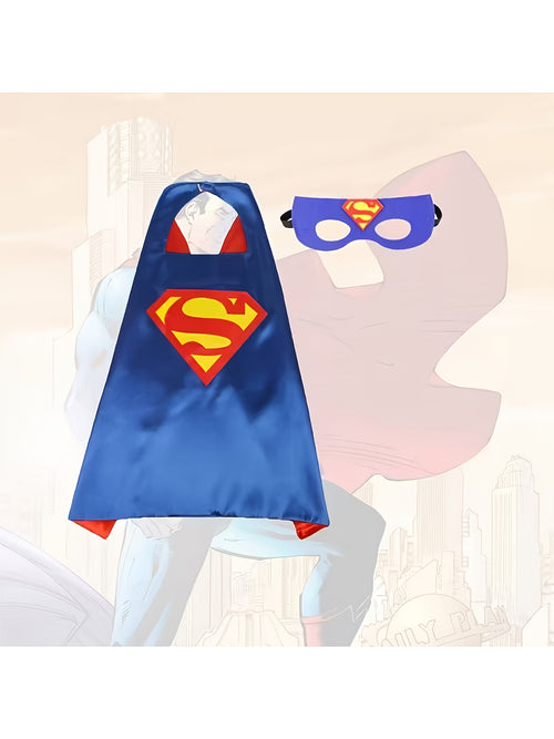 {Officially Licensed} 1 pc Justice League Batman and Superman Cosplay Set, Mask and Cape - Short Design, Cosplay Party Decoration | Perfect for Halloween, Christmas, or Birthday Parties | Great Gift Choice, Action Hero Look