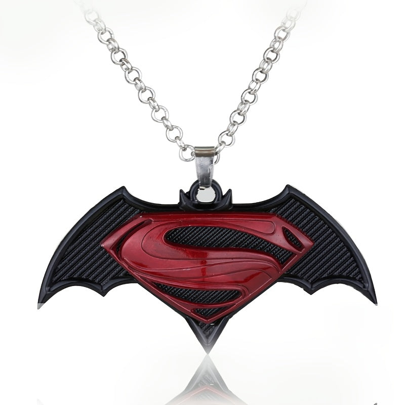 {Officially Licensed} 1 pc Justice League Batman and Superman Themed Pendant Necklace, fashionable chain, sweater chain, all-season accessory, superhero decoration, durable pendant, ideal gift for birthday parties, suitable for Christmas gifts.