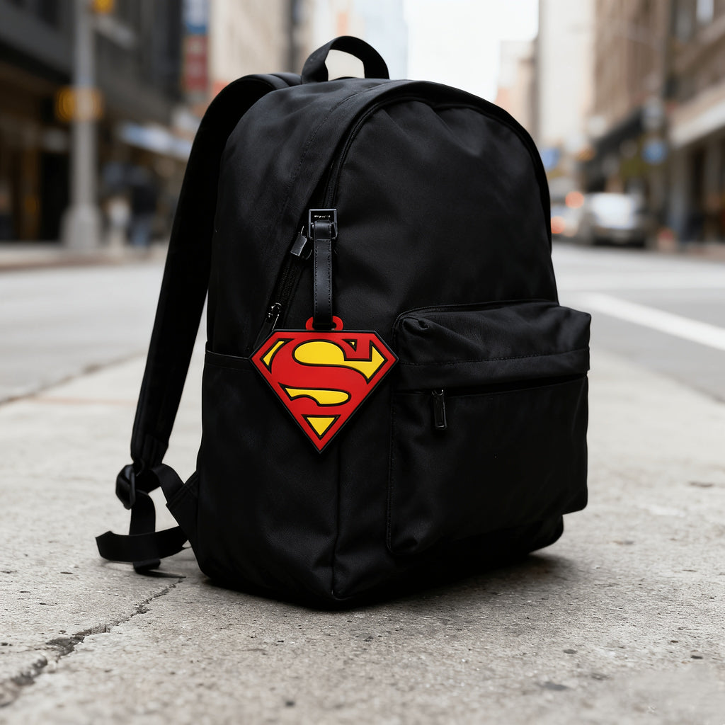 {Officially Licensed} 1 pc Justice League Classic Superman Logo Luggage Tag - Boarding Pass Baggage Tag, Trolley Bag Anti-Loss Tag, Identification Tag, Business Travel | Travel Accessory, Gift for Travel Enthusiasts, Durable Material