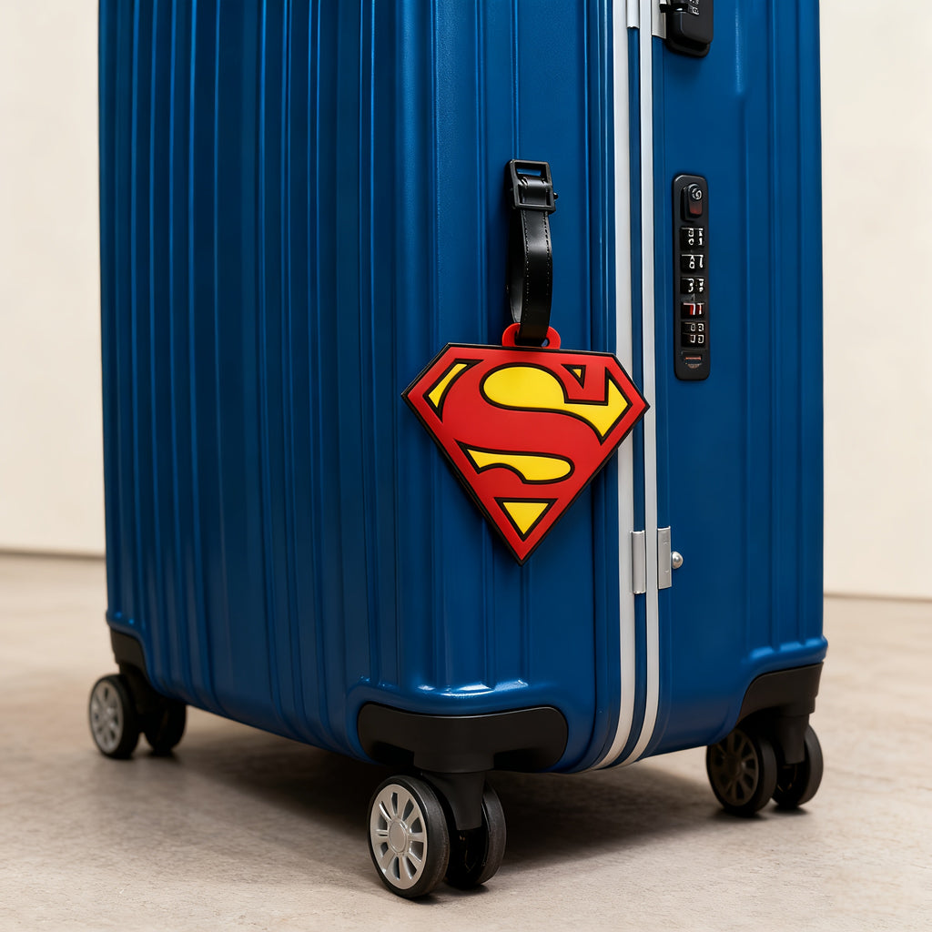 {Officially Licensed} 1 pc Justice League Classic Superman Logo Luggage Tag - Boarding Pass Baggage Tag, Trolley Bag Anti-Loss Tag, Identification Tag, Business Travel | Travel Accessory, Gift for Travel Enthusiasts, Durable Material