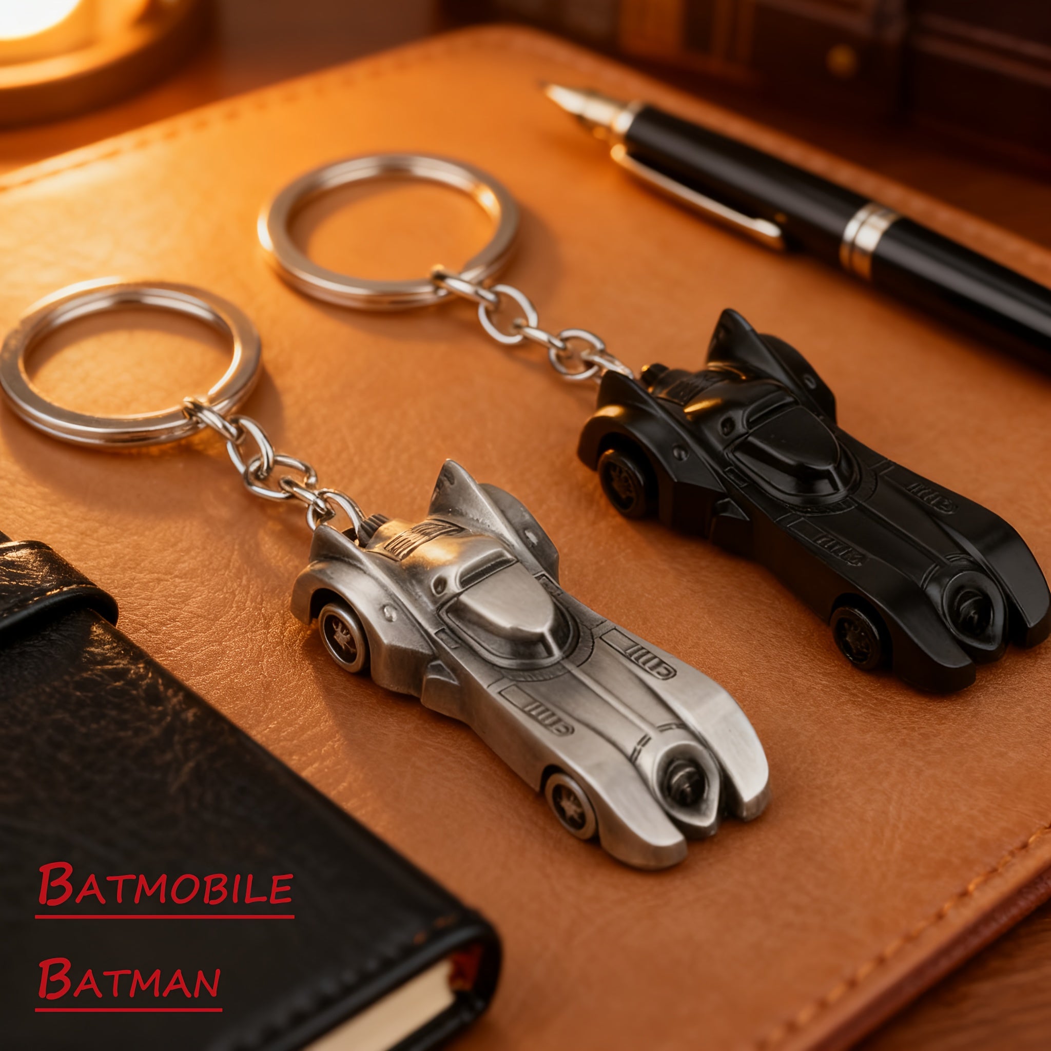 {Officially Licensed} 1 pc Justice League Classic Retro Batman Series - Batmobile Metal Pendant, Legendary Charm Silver and Black Two-Tone Batmobile Design Charm | Keychain, Suitable for Keys, Backpacks and Car Accessories, Christmas Gift