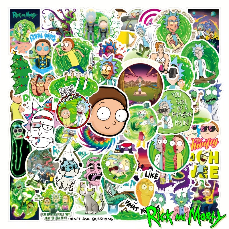 {Officially Licensed} 50 pcs Rick and Morty Stickers - DIY Doodle Stickers, perfect for decorating notebooks, journals, water bottles, suitcases, phones, and phone cases. Creative decorative stickers/gifts for friends and family/party decorations.