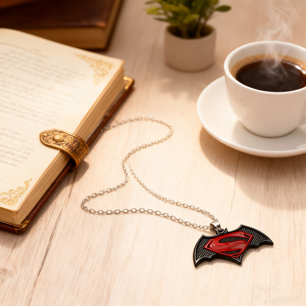{Officially Licensed} 1 pc Justice League Batman and Superman Themed Pendant Necklace, fashionable chain, sweater chain, all-season accessory, superhero decoration, durable pendant, ideal gift for birthday parties, suitable for Christmas gifts.