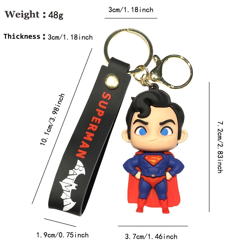 {Officially Licensed} 1 pc Justice League Superman character keychain, exquisite charm with metal clasp, suitable for backpacks, car accessories, and Christmas gifts. Durable metal and PVC material, a travel essential, fun design | Durable keychain