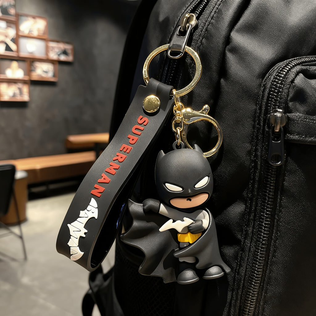 {Officially Licensed} 1 pc Justice League Batman Character Keychain Charm - Birthday Decoration and Car/Bag Accessory, Movie Character Charm, Keychain Accessory, Ideal Gift for Family and Friends, Thoughtfully Crafted Christmas Gift, Secure Clasp