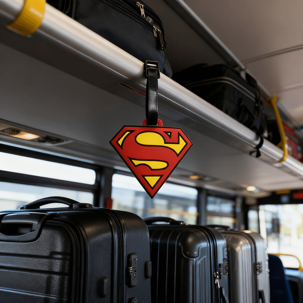 {Officially Licensed} 1 pc Justice League Classic Superman Logo Luggage Tag - Boarding Pass Baggage Tag, Trolley Bag Anti-Loss Tag, Identification Tag, Business Travel | Travel Accessory, Gift for Travel Enthusiasts, Durable Material