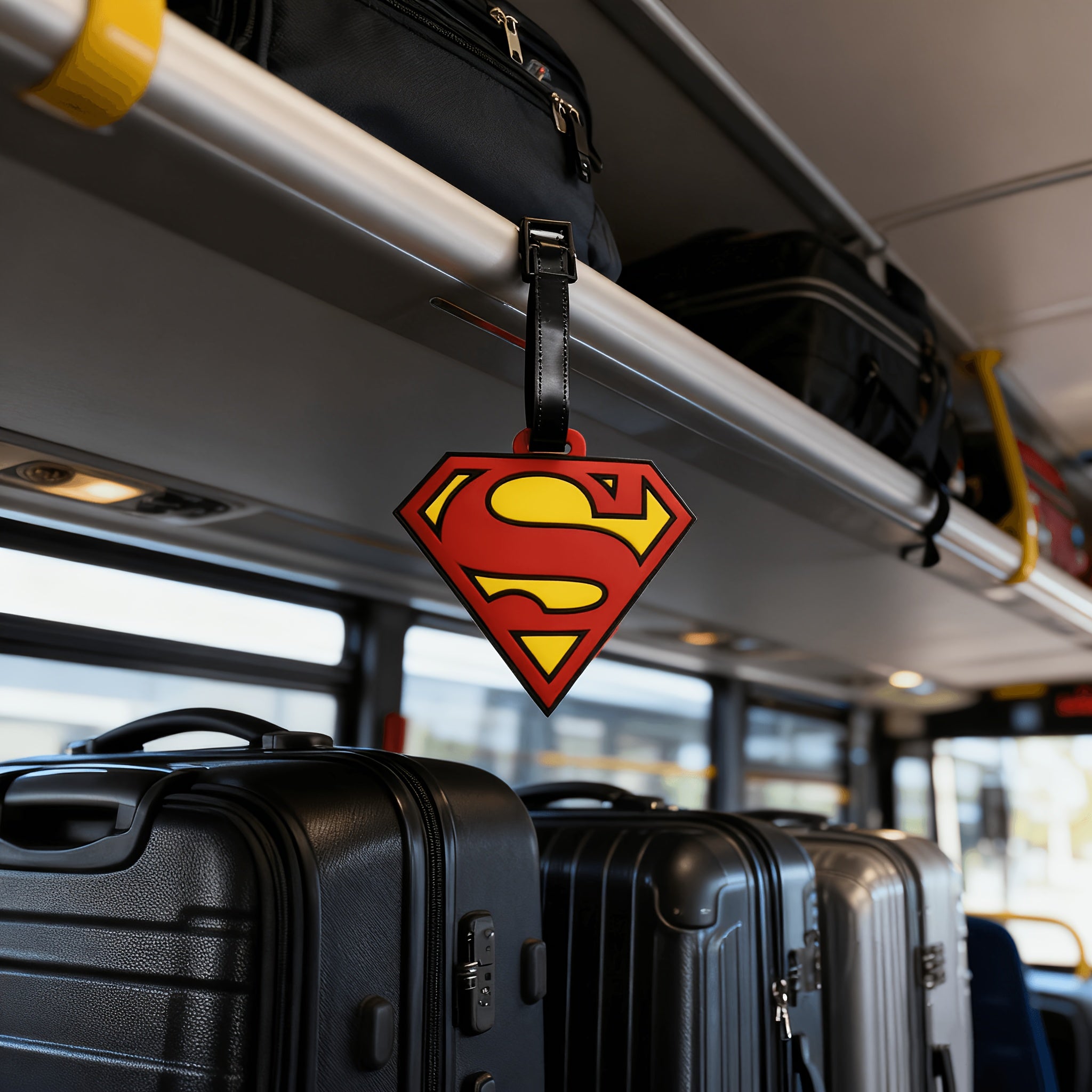 {Officially Licensed} 1 pc Justice League Classic Superman Logo Luggage Tag - Boarding Pass Baggage Tag, Trolley Bag Anti-Loss Tag, Identification Tag, Business Travel | Travel Accessory, Gift for Travel Enthusiasts, Durable Material