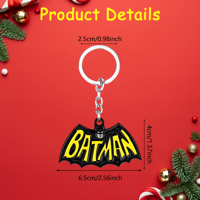 {Officially Licensed} 1 pc Justice League Classic Batman Logo Keychain Pendant - Retro lettering design, durable metal keychain, suitable for keys, backpack decorations, and car accessories; everyday wear and outdoor charm; birthday | Christmas gift.
