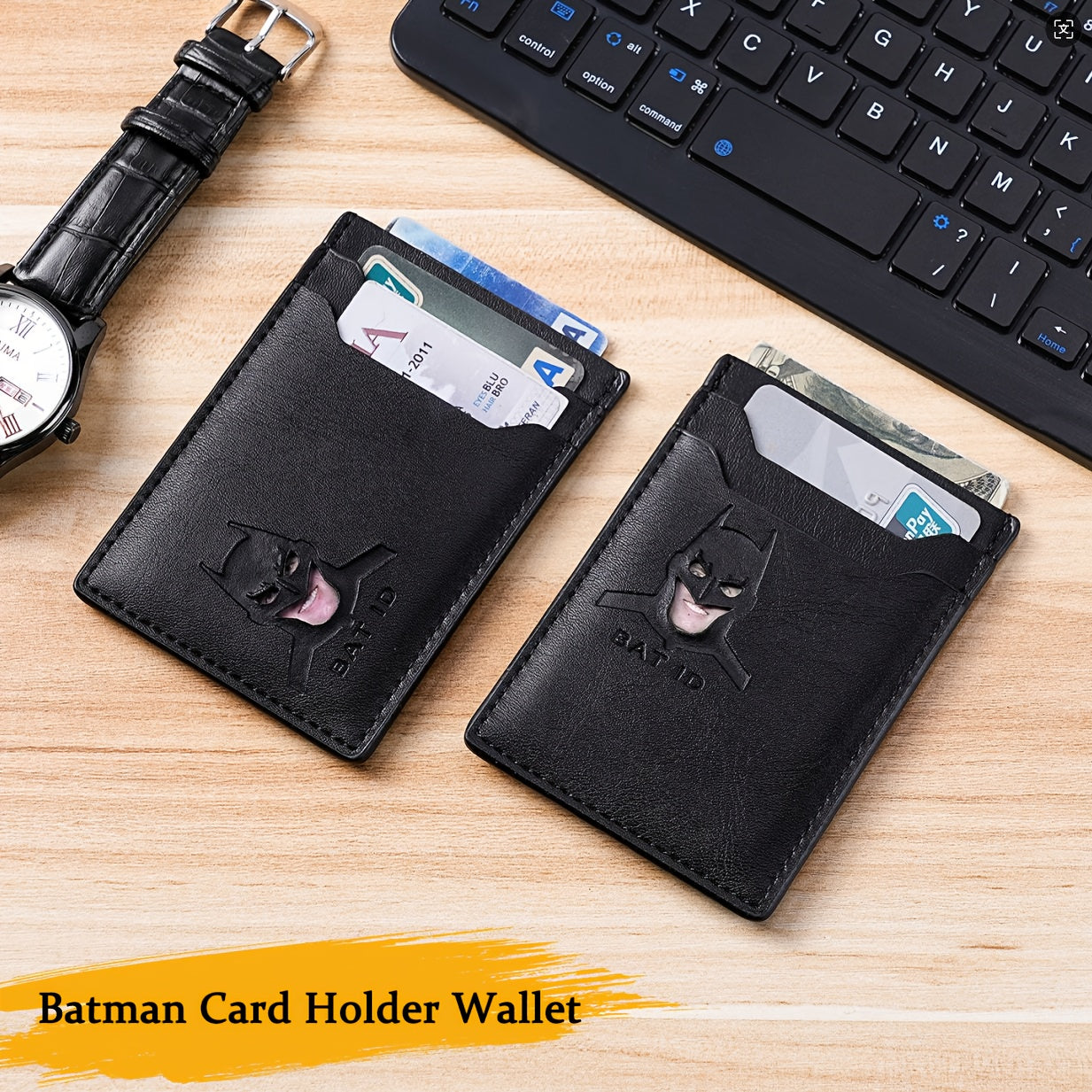 {Officially Licensed} 1 pc Justice League Classic Batman Theme - Men's Wallet | ID Card Holder, Functional ID Card Slot, High-End Stylish, Father's Day Gift, Everyday Carry-on | Simple and Durable, Easter | Valentine's Day Gift