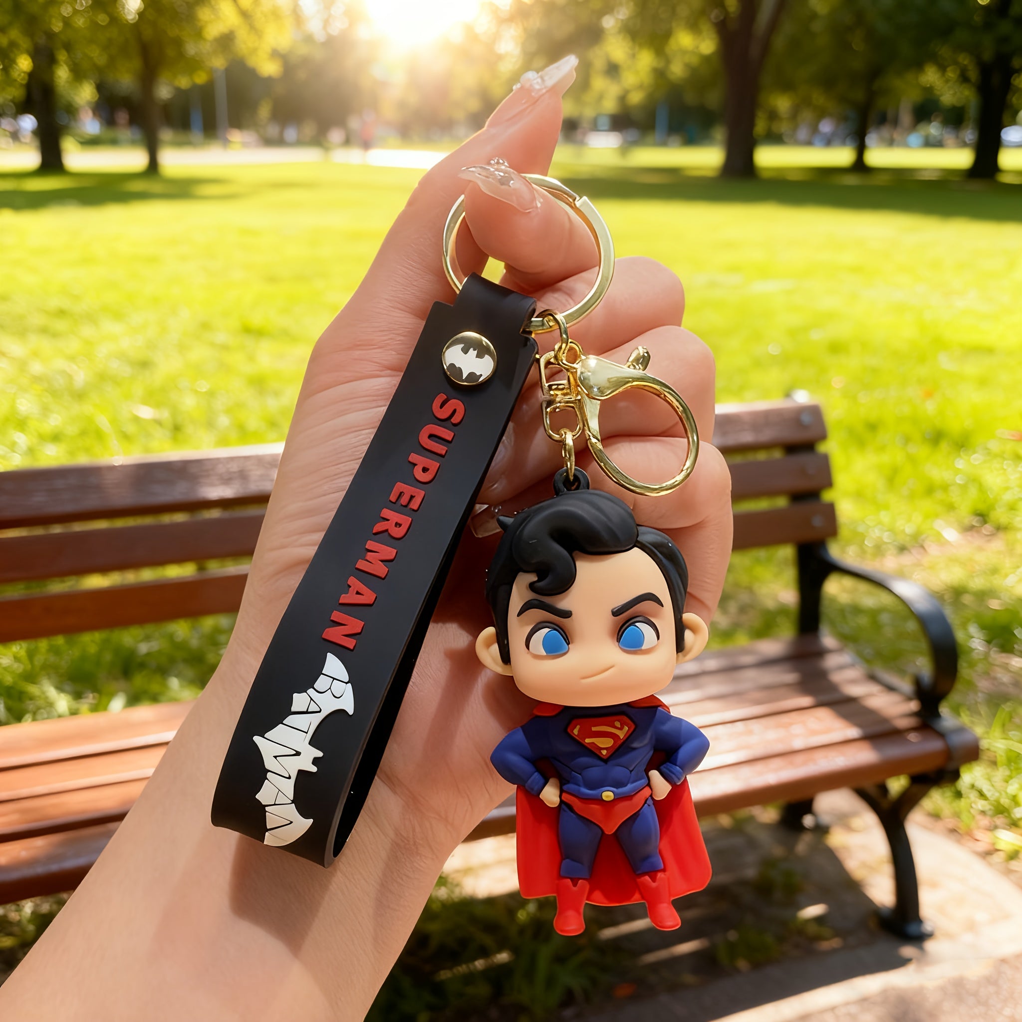 {Officially Licensed} 1 pc Justice League Superman character keychain, exquisite charm with metal clasp, suitable for backpacks, car accessories, and Christmas gifts. Durable metal and PVC material, a travel essential, fun design | Durable keychain