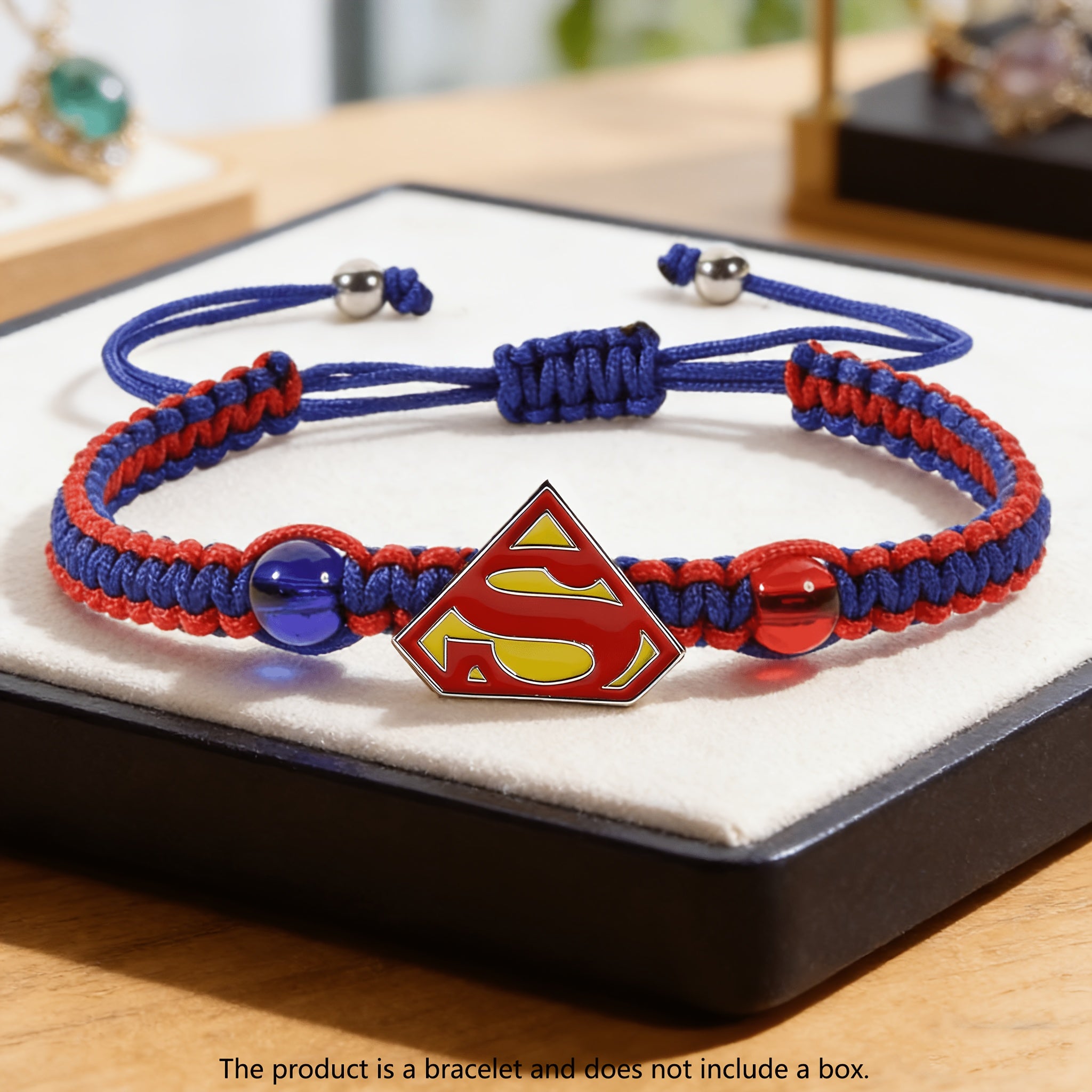 1 pc Justice League Superman logo bracelet - a bohemian-style woven bracelet, designed for adjustable wrists, suitable for everyday wear, parties, and vacations. A blessing bracelet for couples and friends, suitable for adults, and a graduation gift.