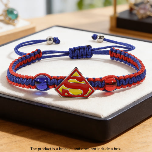 1 pc Justice League Superman logo bracelet - a bohemian-style woven bracelet, designed for adjustable wrists, suitable for everyday wear, parties, and vacations. A blessing bracelet for couples and friends, suitable for adults, and a graduation gift.