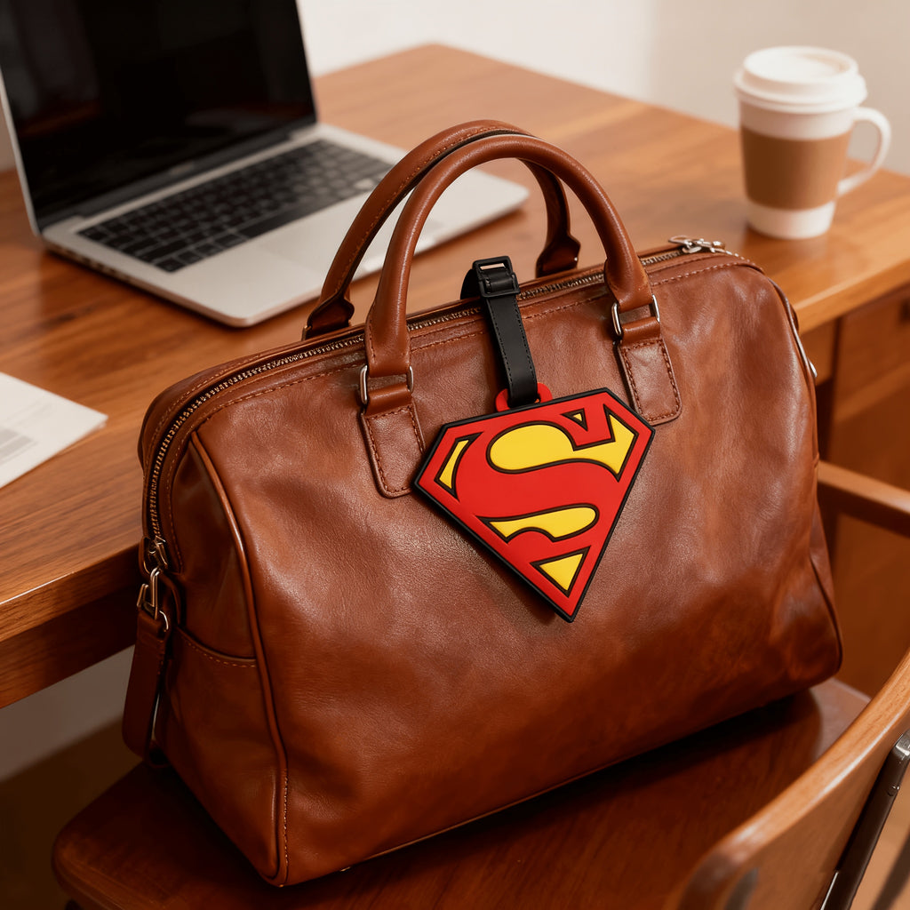{Officially Licensed} 1 pc Justice League Classic Superman Logo Luggage Tag - Boarding Pass Baggage Tag, Trolley Bag Anti-Loss Tag, Identification Tag, Business Travel | Travel Accessory, Gift for Travel Enthusiasts, Durable Material