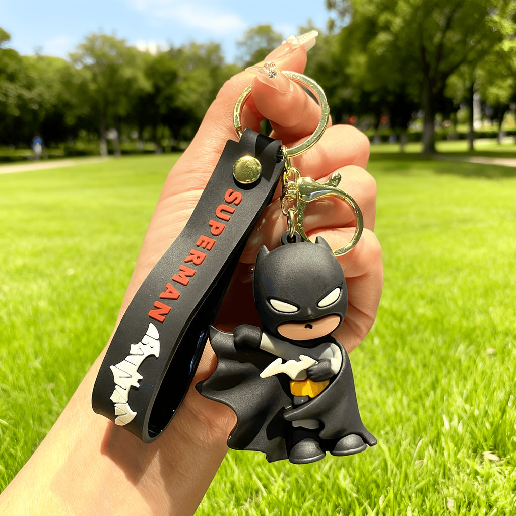 {Officially Licensed} 1 pc Justice League Batman Character Keychain Charm - Birthday Decoration and Car/Bag Accessory, Movie Character Charm, Keychain Accessory, Ideal Gift for Family and Friends, Thoughtfully Crafted Christmas Gift, Secure Clasp