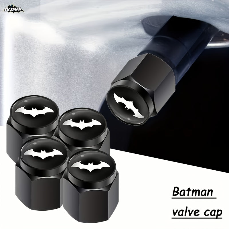 {Officially Licensed} 4 pcs Classic Justice League Batman Logo Tire Valves - Easy-to-install, universal car valve caps, durable metal material, available in multiple colors, fun design, ideal for Christmas car decorations,Sturdy construction.