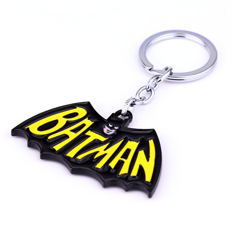 {Officially Licensed} 1 pc Justice League Classic Batman Logo Keychain Pendant - Retro lettering design, durable metal keychain, suitable for keys, backpack decorations, and car accessories; everyday wear and outdoor charm; birthday | Christmas gift.