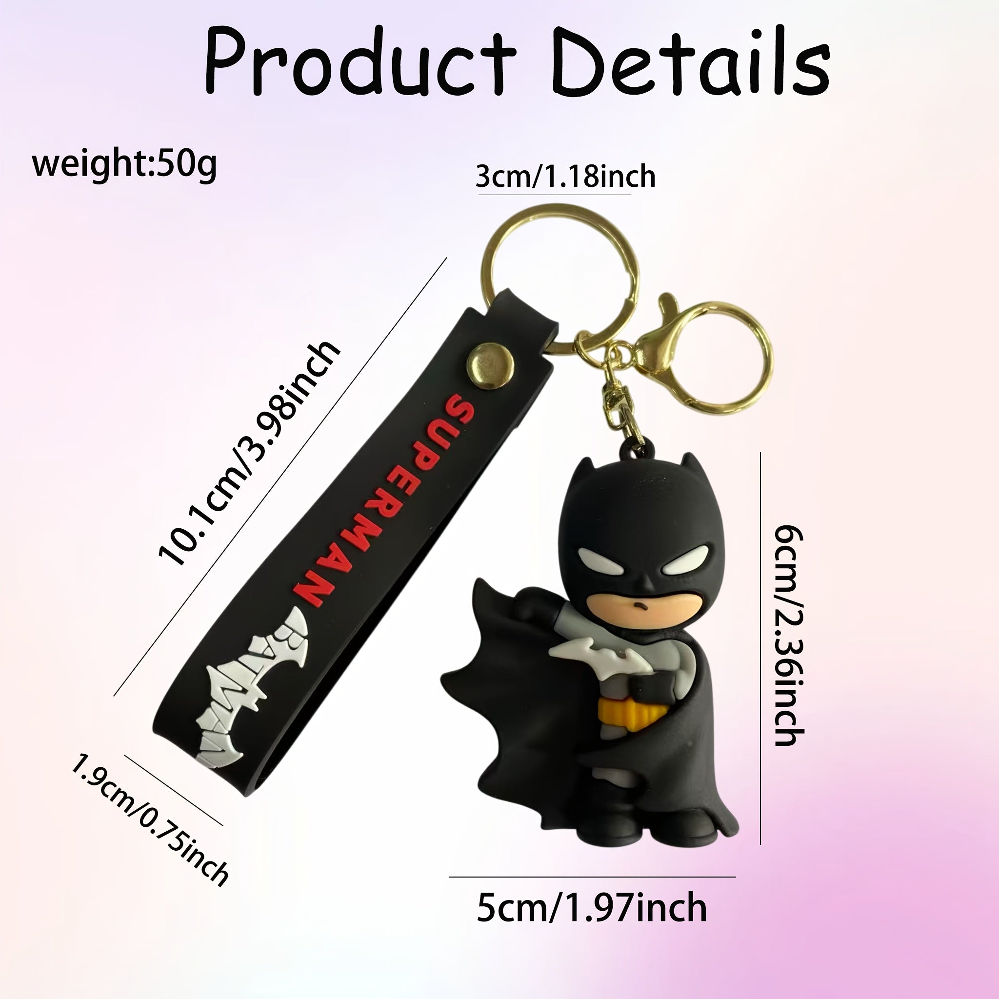 {Officially Licensed} 1 pc Justice League Batman Character Keychain Charm - Birthday Decoration and Car/Bag Accessory, Movie Character Charm, Keychain Accessory, Ideal Gift for Family and Friends, Thoughtfully Crafted Christmas Gift, Secure Clasp