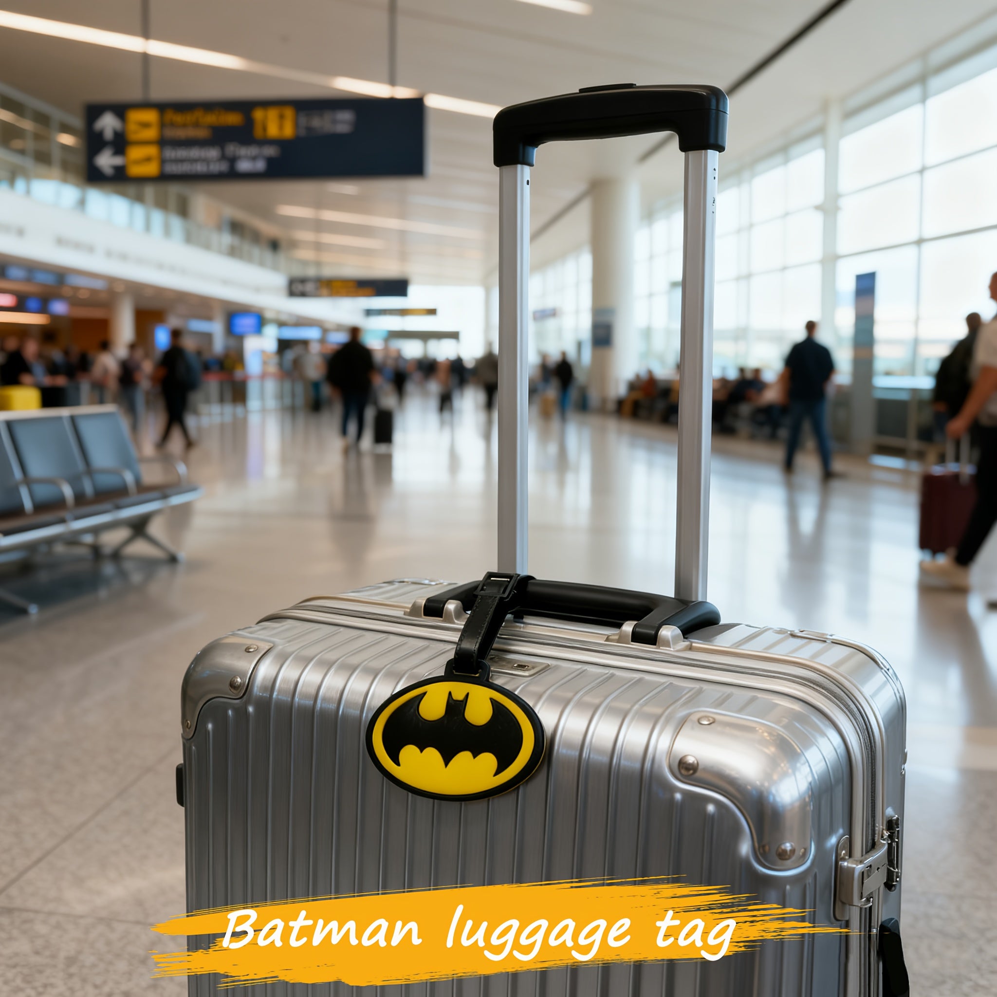 {Officially Licensed} 1 pc Justice League Classic Batman Logo Luggage Tag | Carry-on Baggage Tag, Easy to Identify, Travel Accessory, Essential for Travel and Business Trips, Anti-Loss Tag with Name, Address, ID Card Holder, Christmas/Birthday Gift