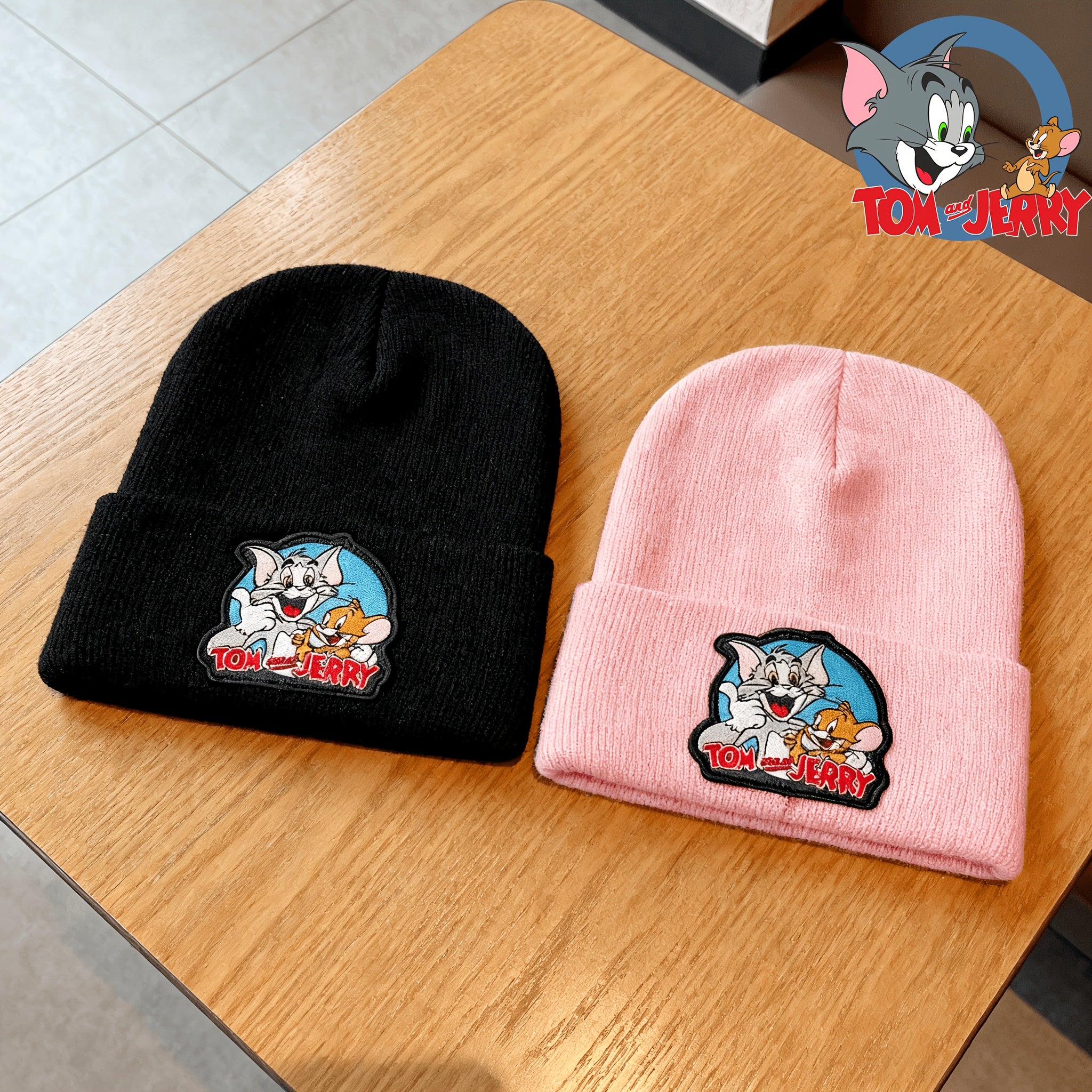 {Officially Licensed} 1 pc Tom and Jerry Knit Hat - Iconic cartoon characters, warm autumn/winter design, suitable for outdoor sports and casual wear, ski accessory, unisex size, dry clean only, embroidered logo, perfect for autumn/winter.