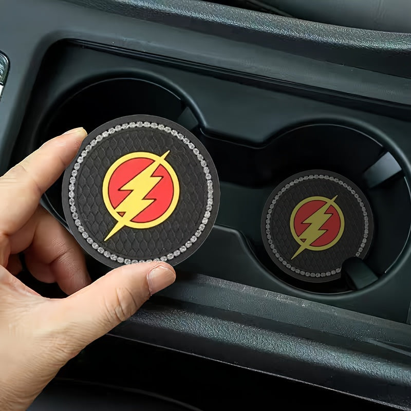 2pc Justice League Classic Flash Logo Car Cup Mat | Anti slip Water Cup Mat | Scratch resistant and Durable