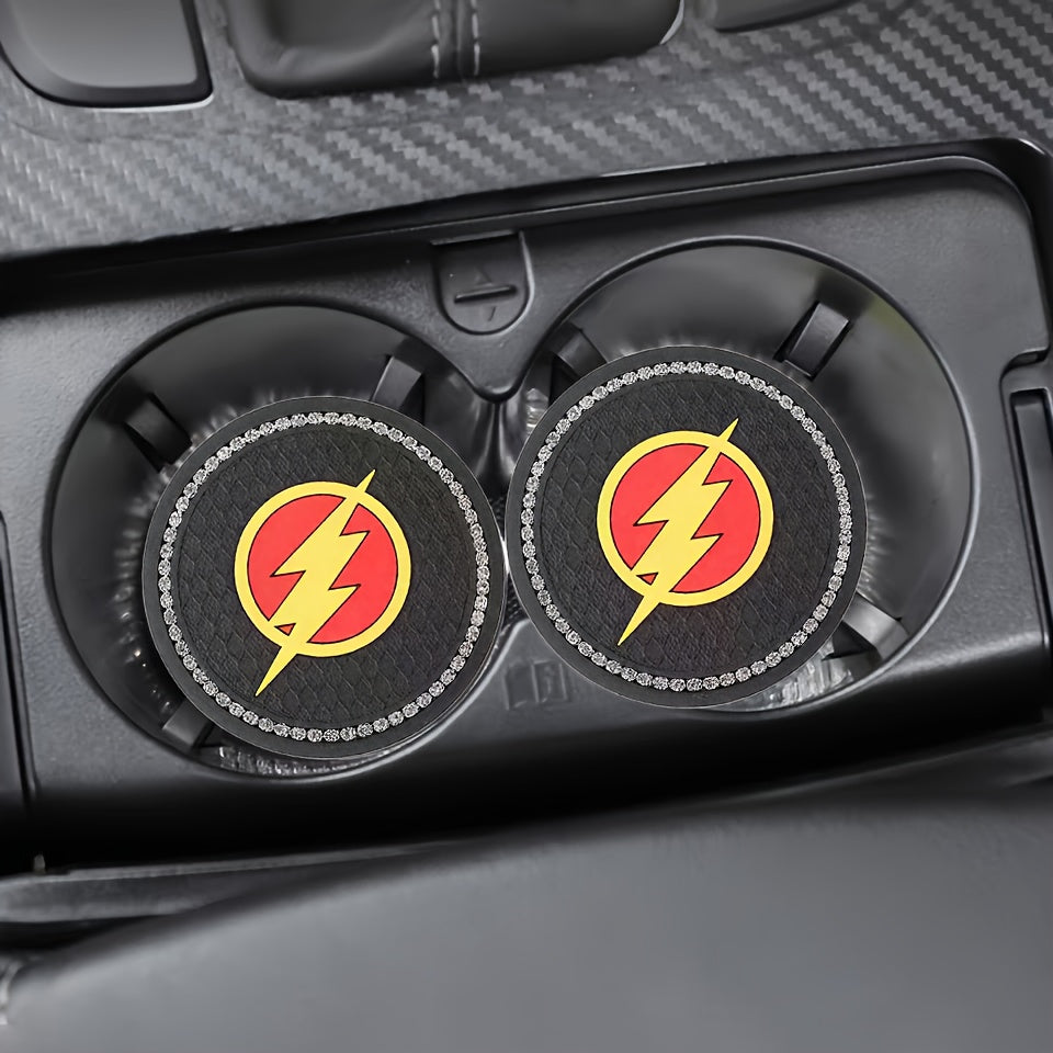 2 pc Justice League Classic Flash Logo Car Coaster | Car Anti slip Drinking Water Coaster | Scratch resistant and Wear resistant